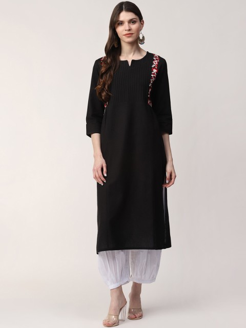 

Indi INSIDE Women Black Yoke Design Keyhole Neck Thread Work Kurta