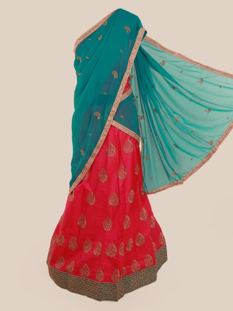 

Pothys Green & Red Poly Chiffon Embellished Saree