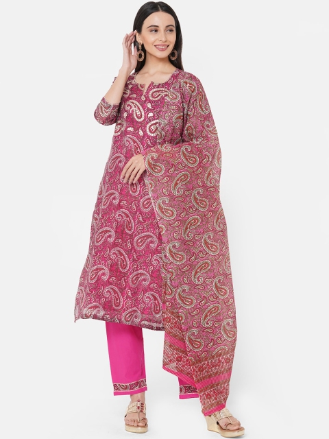 

FASHOR Women Pink Printed Kurta with Trousers & Dupatta
