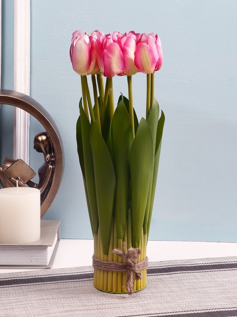 

TAYHAA Set Of 12 Pink & Green Artificial Tulip Flower Sticks
