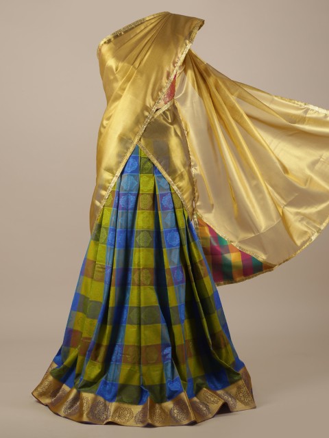 

Pothys Gold-Toned & Blue Tissue Woven Design Traditional Half Saree