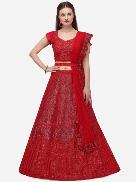 

JATRIQQ Red Semi-Stitched Lehenga & Blouse with Dupatta
