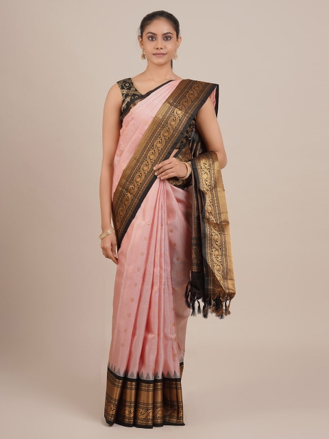 

Pothys Pink & Black Pure Silk Woven Design Gadwal Saree