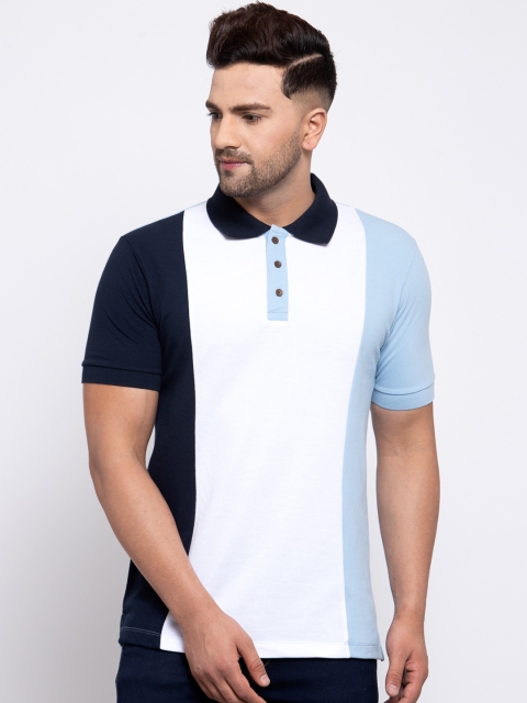 

Kalt Men Navy Blue Colourblocked Polo Collar T-shirt