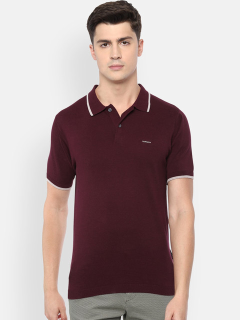 

Van Heusen Men Maroon Solid Polo Collar Pure Cotton T-shirt