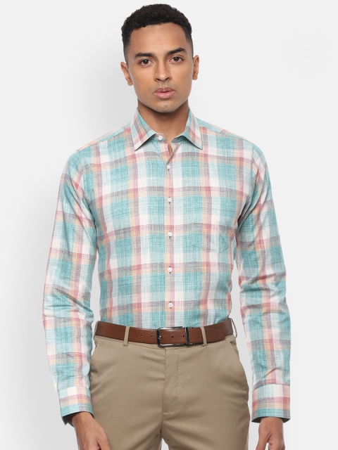 

Van Heusen Men Sea Green & White Regular Fit Checked Cotton Formal Shirt