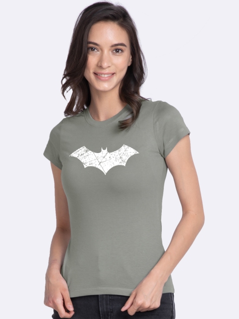 

Bewakoof Women Grey Printed Boat Neck Logo Batman Glow In Dark T-shirt
