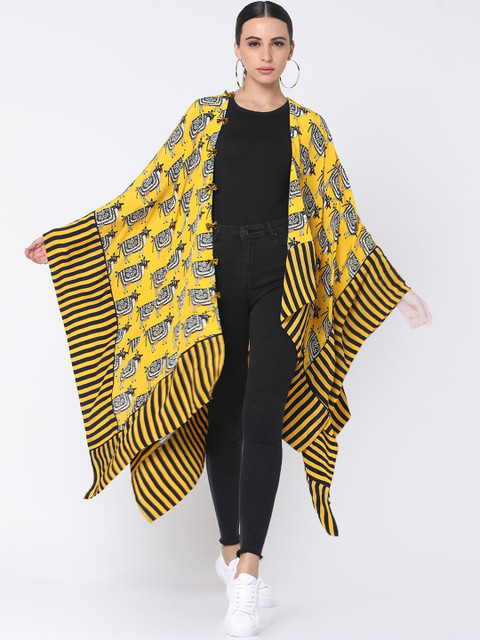 

Masaba Women Yellow & Black Printed Open Front Shrug