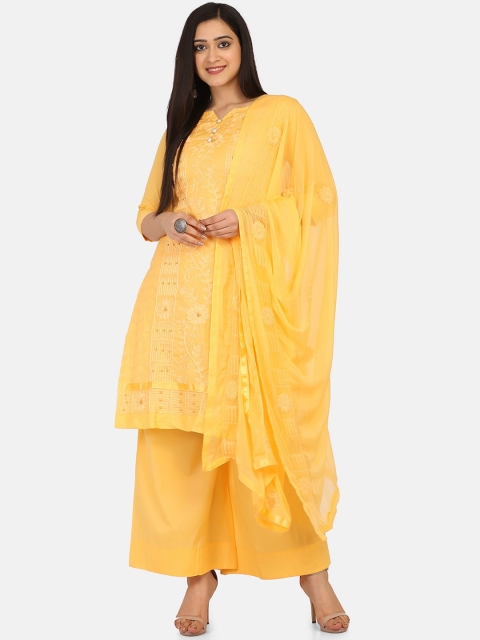 

Shaily Yellow Cotton Blend Unstitched Dress Material