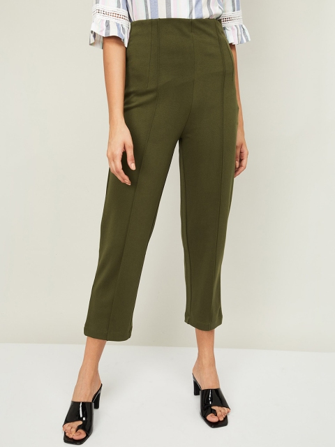 

CODE by Lifestyle Women Olive Green Regular Fit Solid Parallel Trousers