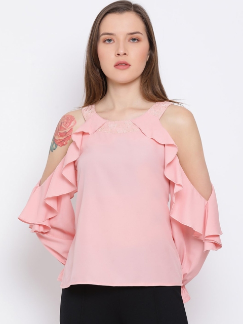 

ALL WAYS YOU Pink Cold-Shoulder Sleeves Crepe Regular Top