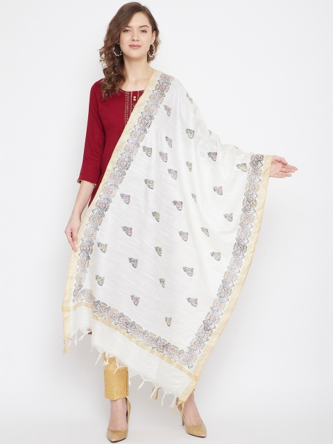 

Clora Creation Cream-Coloured & Grey Printed Dupatta