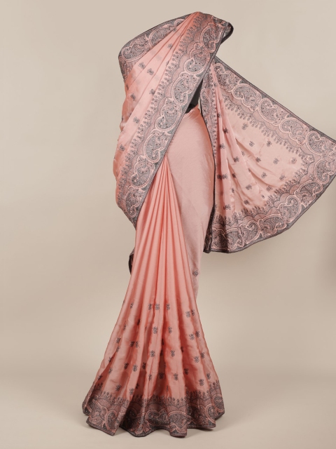 

Pothys Pink & Grey Poly Chiffon Embroidered Saree