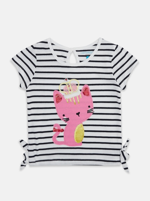 

Pantaloons Baby Unisex Kids White Black Striped Round Neck Pure Cotton T-shirt