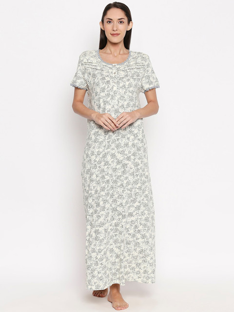 

XIN Off-White & Grey Printed Nightdress