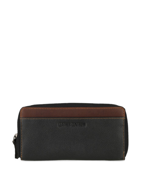 

Leather Zentrum Women Black & Brown Textured Zip Around Wallet