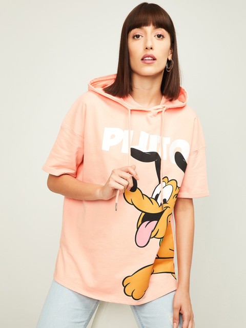 

Ginger by Lifestyle Women Peach-Coloured Printed Hooded Sweatshirt