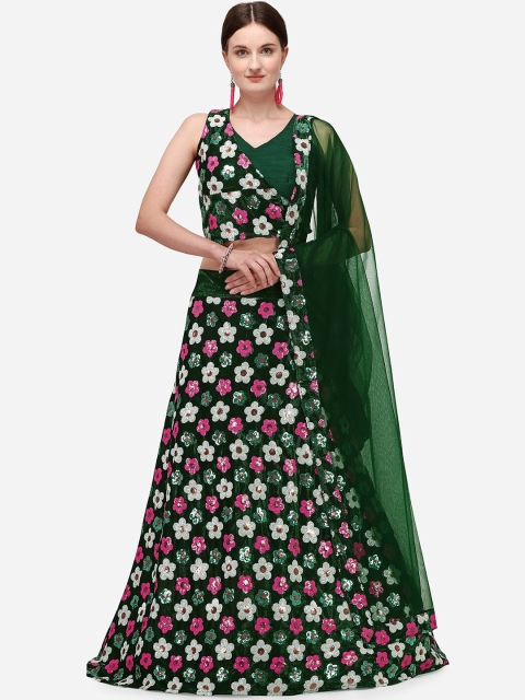 

JATRIQQ Green & White Embellished Semi-Stitched Lehenga & Unstitched Blouse with Dupatta