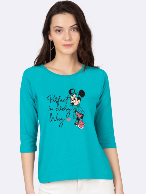 

Bewakoof Women Blue Minnie Mouse Printed Round Neck Cotton T-shirt