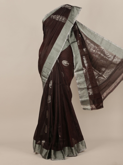 

Pothys Brown & Silver-Toned Pure Silk Woven Design Uppada Saree