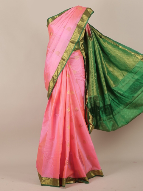 

Pothys Pink & Green Pure Silk Woven Design Kanjeevaram Saree