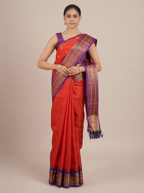 

Pothys Red & Purple Pure Silk Woven Design Gadwal Saree