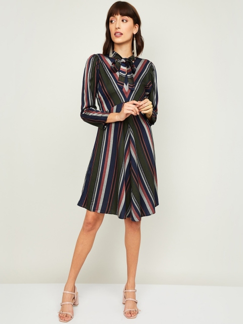 

CODE by Lifestyle Women Green & Pink Striped Shirt Dress