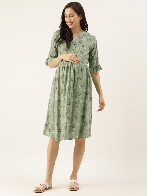 

GOLDSTROMS Women Green Printed Maternity Fit and Flare Dress