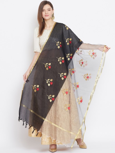 

Clora Creation Black & Grey Embroidered Dupatta