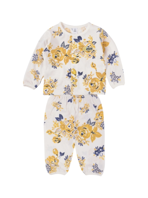 

TOFFY HOUSE Girls White & Blue Printed Night suit