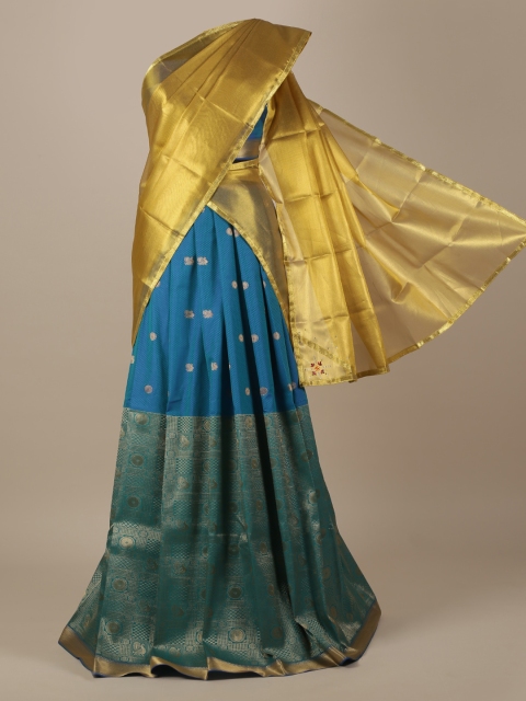 

Pothys Blue & Green Woven Design Unstitched Lehenga & Blouse with Dupatta