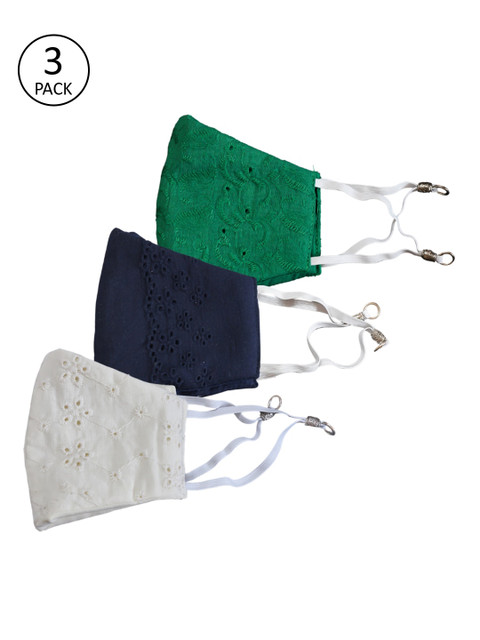 

Bellofox Unisex Pack of 3 & Navy Blue 3-Ply Reusable Cloth Masks, Green