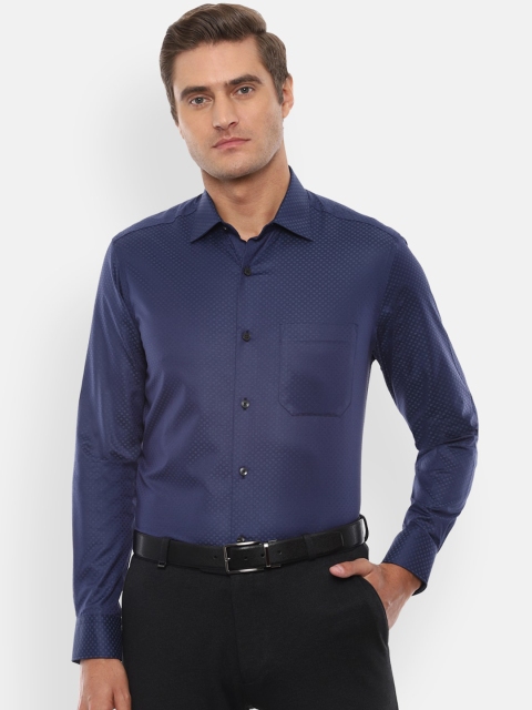 

Louis Philippe Men Navy Blue Self Design Casual Shirt