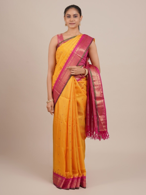 

Pothys Yellow & Pink Pure Silk Woven Design Gadwal Saree