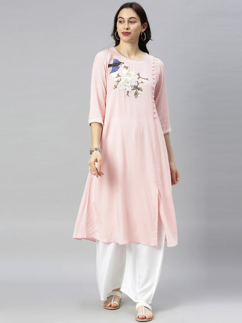 

Neerus Women Peach-Coloured Embroidered Thread Work Kurta
