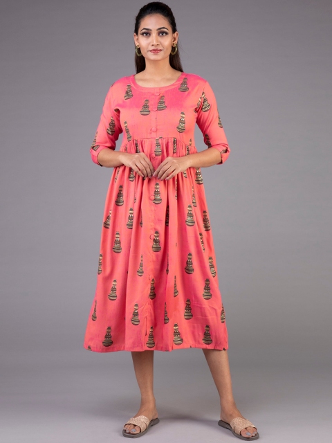 

KLM Fashion Mall Women Pink Printed Maxi Dress