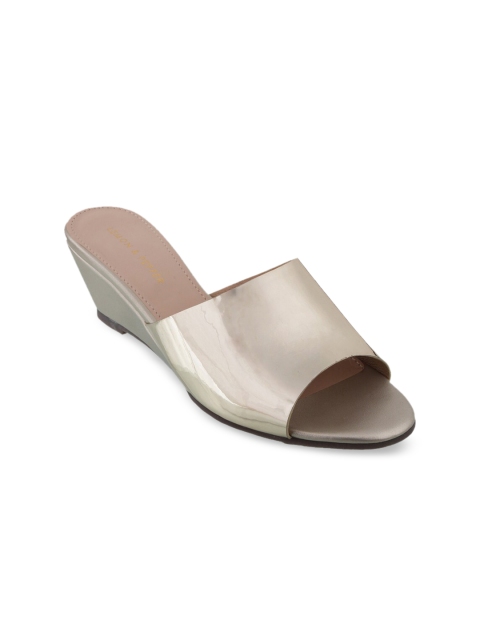 LEMON & PEPPER Women Muted Gold-Toned Solid Wedge Mules