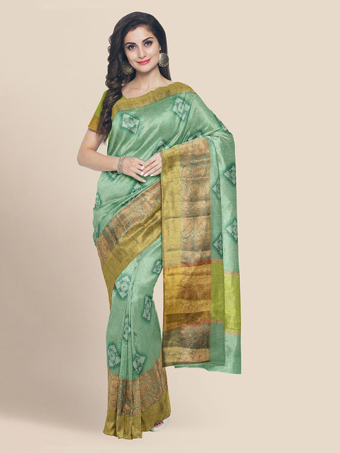 

KLM Fashion Mall Green Silk Cotton Woven Design Banarasi Saree