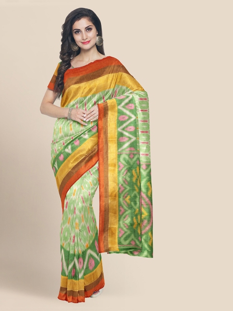 

KLM Fashion Mall Sea Green Cotton Blend Printed Banarasi Saree
