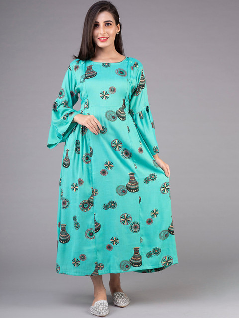

KLM Fashion Mall Women Green Printed Maxi Dress