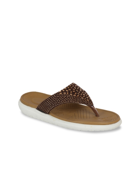 

Zyla Women Brown Embellished Open Toe Flats