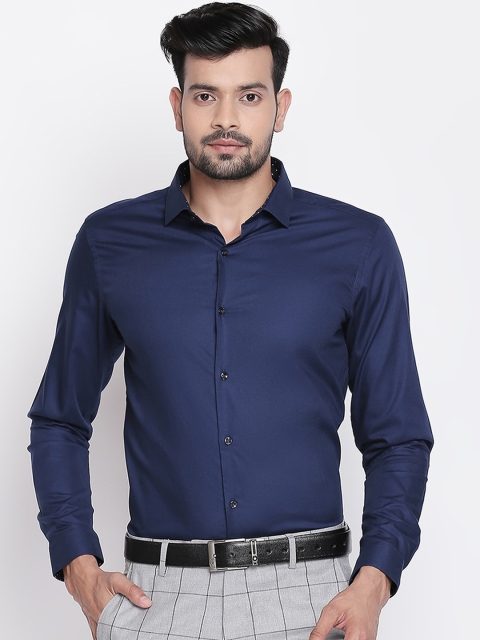 

RICHARD PARKER by Pantaloons Men Navy Blue Regular Fit Solid Cotton Formal Shirt