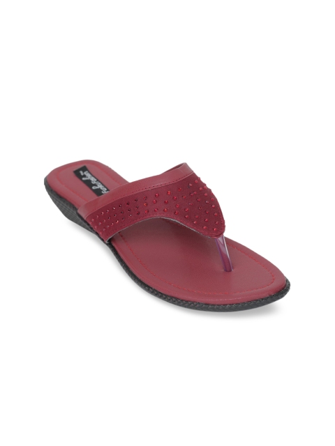 

Funku Fashion Women Maroon Embellished T-Strap Flats