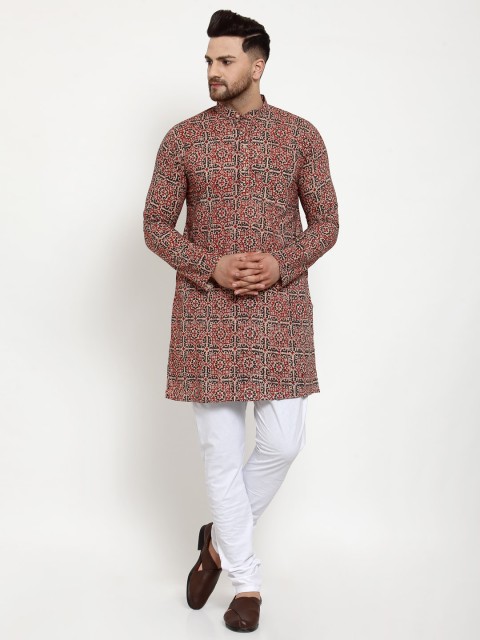 

Wintage Men Red & White Printed Cotton Kurta with Pyjamas