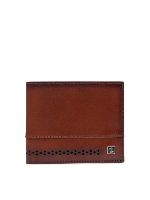 

Carlton London Men Tan & Navy Blue Solid RFID Leather Two Fold Wallet