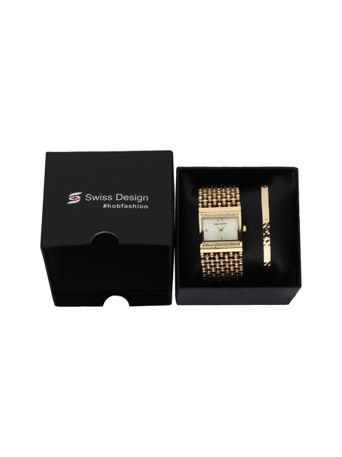 

Swiss Design Women Gold-Toned & White Watch & Bracelet Gift Set SDW59