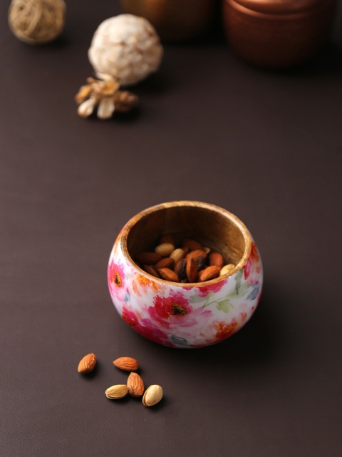 

Amoliconcepts White & Red Floral Printed Enamelled Wooden Fruit Bowl