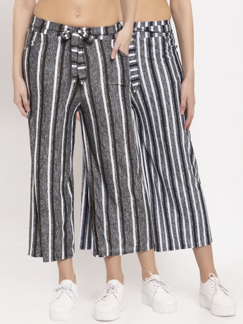

KLOTTHE Women Pack of 2 Striped Wide Leg Palazzos, Grey
