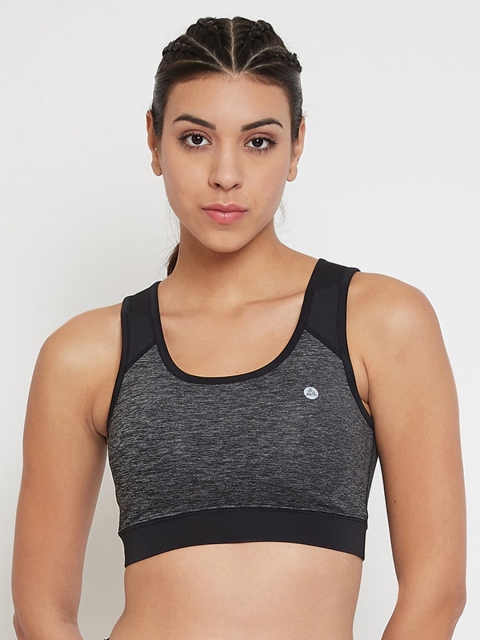 

Athleto Grey & Black Colourblocked Non-Wired Lightly Padded Workout Bra AWBT034-Grey