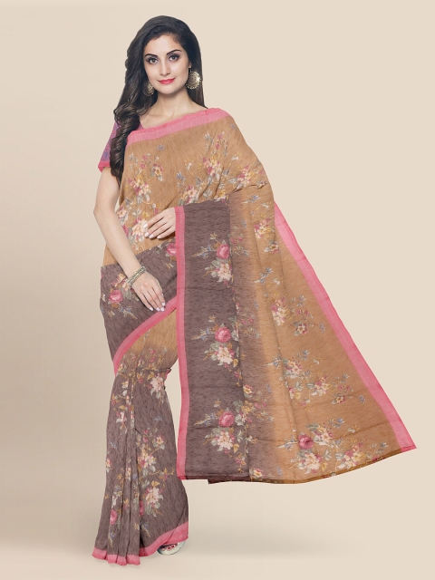 

KLM Fashion Mall Brown Jute Cotton Printed Banarasi Saree